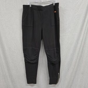 Peace Love World Mens Black Moto Jogger Sweatpants Ruched Knee Ankle Zip Large